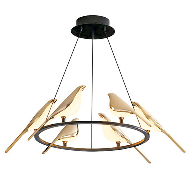 Люстра с золотыми птичками круглая NOMI Chandelier Six birds Round Глянцевое золото Черный Люстра с золотыми птичками круглая NOMI Chandelier Six birds Round Глянцевое золото Черный в Грозном | Loft Concept