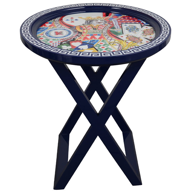 Приставной стол Playing Cards Painted Round Countertop Side Table Синий Мульти Приставной стол Playing Cards Painted Round Countertop Side Table Синий Мульти в Грозном | Loft Concept