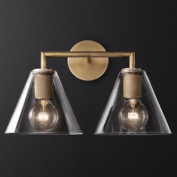 Бра RH Utilitaire Funnel Shade Double Sconce Brass Прозрачное Стекло Латунь Бра RH Utilitaire Funnel Shade Double Sconce Brass Прозрачное Стекло Латунь в Грозном | Loft Concept