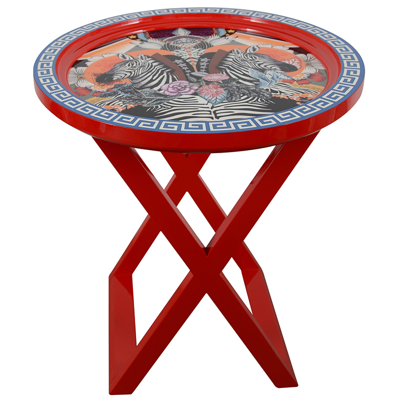 Приставной стол Zebras Painted Round Countertop Side Table Мульти Красный Приставной стол Zebras Painted Round Countertop Side Table Мульти Красный в Грозном | Loft Concept