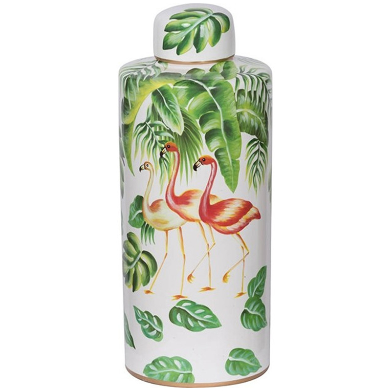 Ваза с крышкой Three Flamingos Green White Vase Белый Зеленый Красный Ваза с крышкой Three Flamingos Green White Vase Белый Зеленый Красный в Грозном | Loft Concept