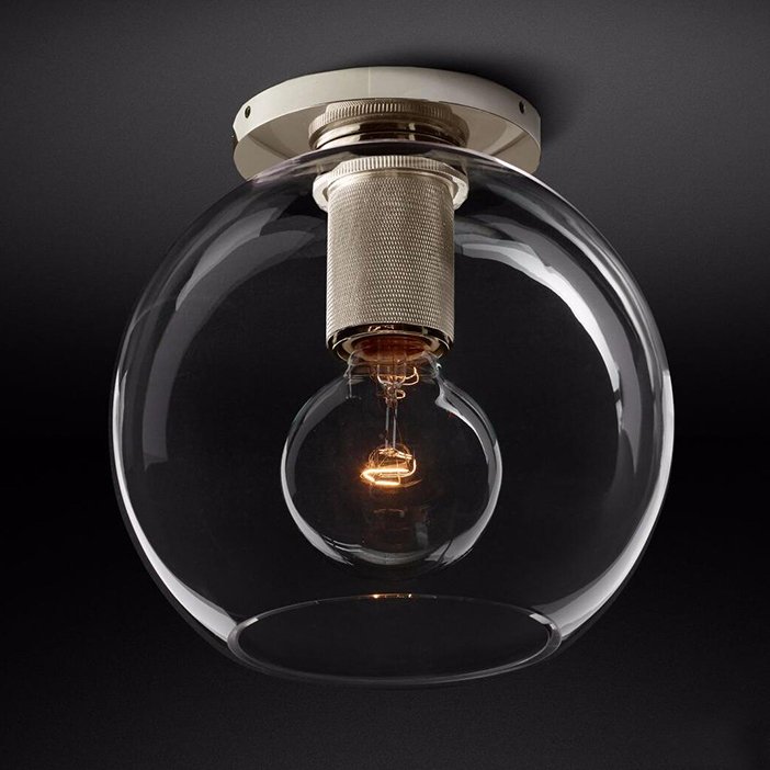 Потолочный светильник RH Utilitaire Globe Shade Flushmount Прозрачное Стекло Никель в Грозном | Loft Concept 
