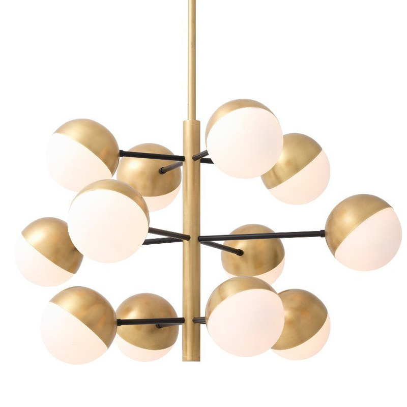 Люстра Eichholtz Chandelier Cona S Латунь Античная полированная Белое матовое стекло Черный Люстра Eichholtz Chandelier Cona S Латунь Античная полированная Белое матовое стекло Черный в Грозном | Loft Concept