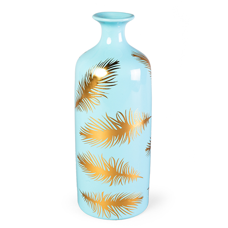 Ваза Gold feathers on blue Vase 30 Голубой Глянцевое золото Ваза Gold feathers on blue Vase 30 Голубой Глянцевое золото в Грозном | Loft Concept