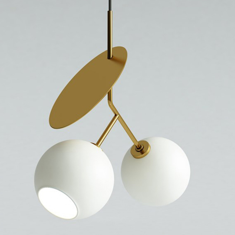 Подвесной светильник Cherry Pendant Double Gold Белое матовое стекло Черный Глянцевое золото в Грозном | Loft Concept 