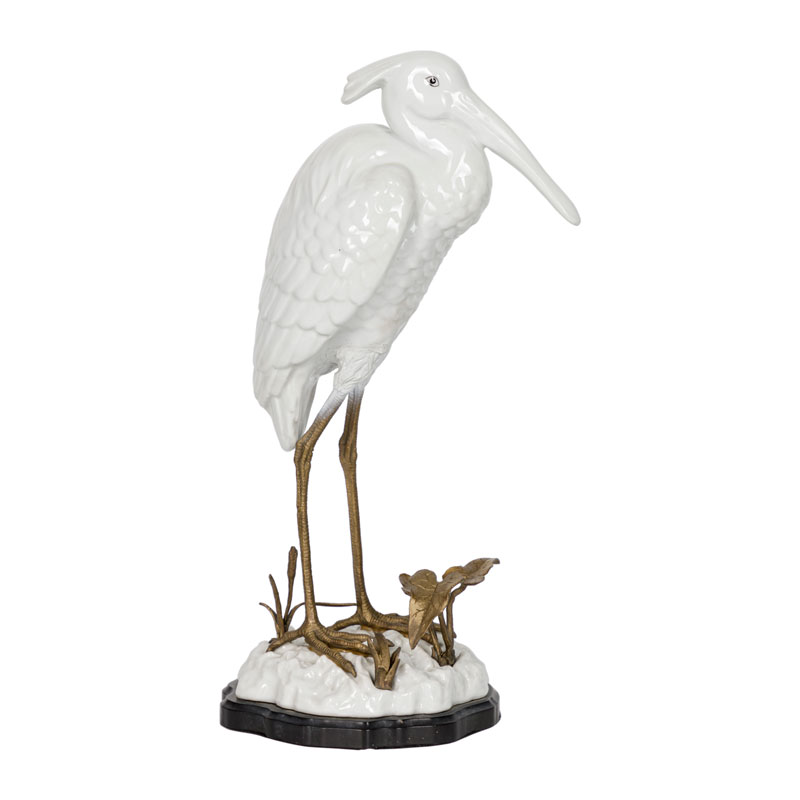 Статуэтка фарфоровая Цапля White heron Белый Бронза Статуэтка фарфоровая Цапля White heron Белый Бронза в Грозном | Loft Concept