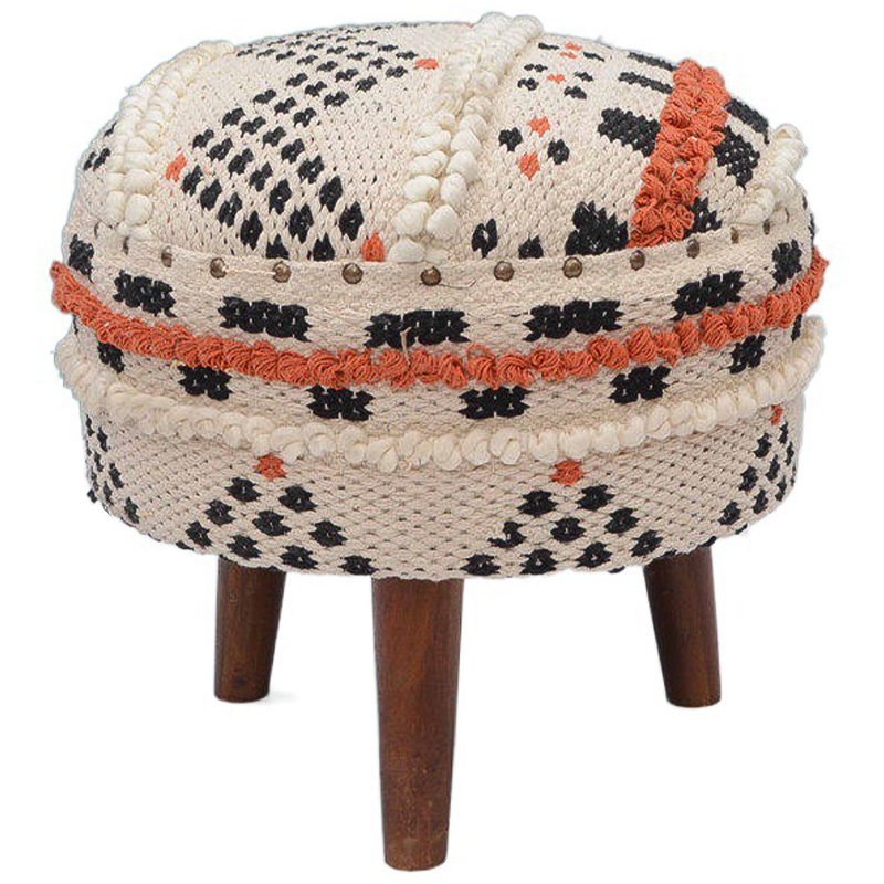 Пуф India Multicolor Ornament Wood Pouf II Белый Черный Коричневый Оранжевый в Грозном | Loft Concept 