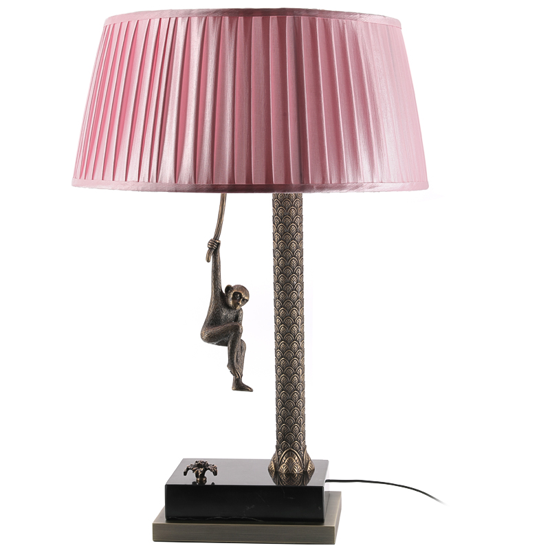 Настольная лампа Джунгли Table Lamp Jungle Pink Латунь Античная полированная Черный Мрамор Nero Розовый в Грозном | Loft Concept 