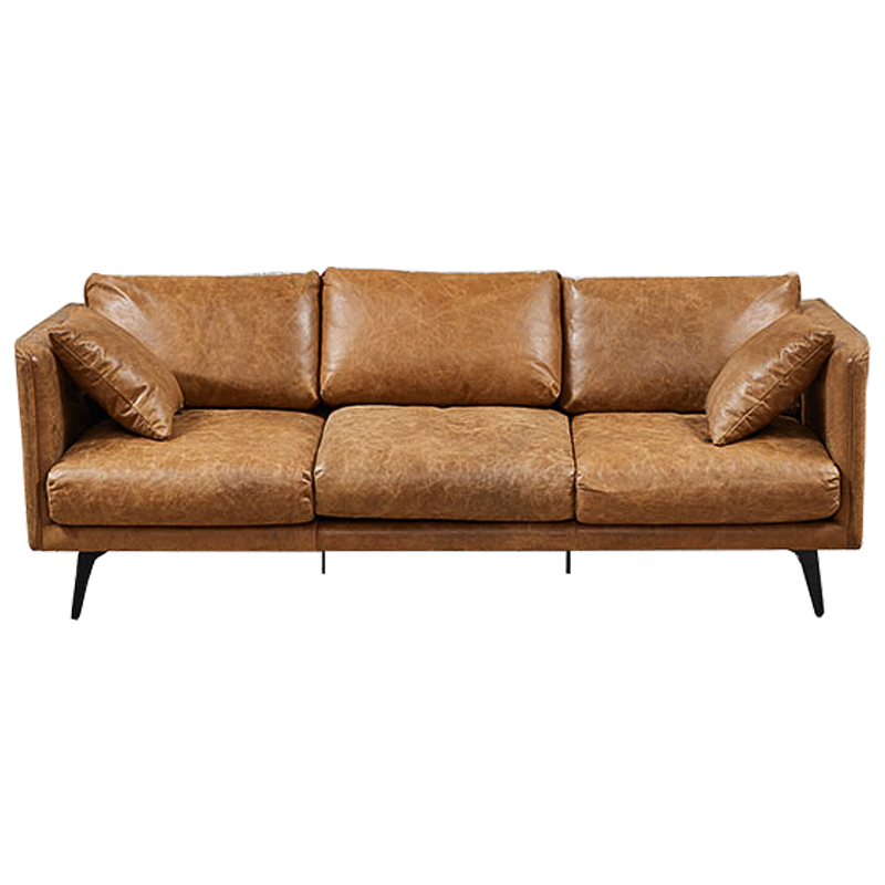Диван Caramel Leather Triple Sofa Карамель Черный Диван Caramel Leather Triple Sofa Карамель Черный в Грозном | Loft Concept