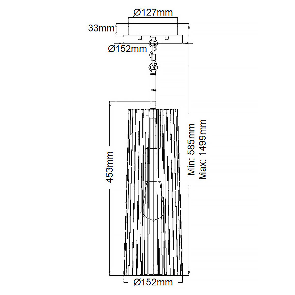 Подвесной светильник с узким цилиндрическим абажуром из черных вертикальных реек Kichler в Грозном