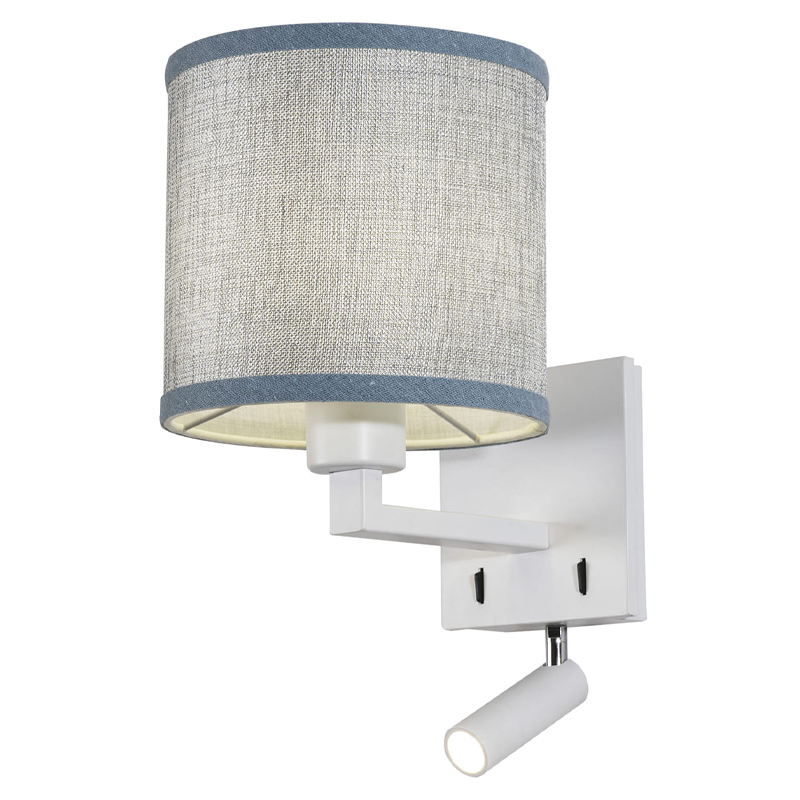 Бра с абажуром и поворотным спотом Trumpet Lamp White Серый Белый Бра с абажуром и поворотным спотом Trumpet Lamp White Серый Белый в Грозном | Loft Concept