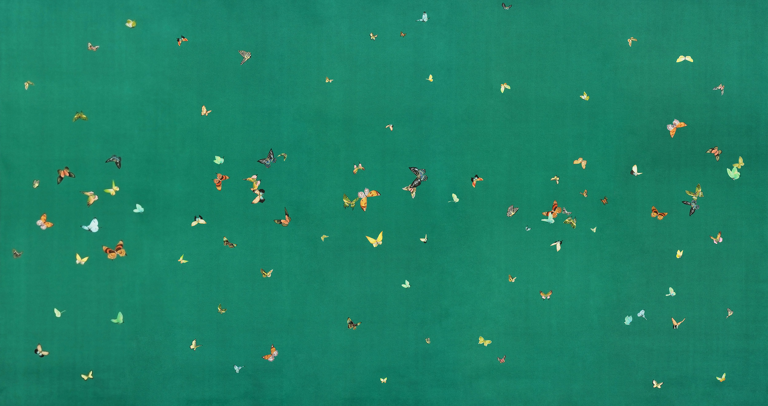 Обои ручная роспись Butterflies Emerald on green dyed paper Обои ручная роспись Butterflies Emerald on green dyed paper - постер Loft-Concept в Грозном