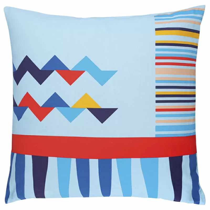Подушка декоративная из хлопка по мотивам нанайских орнаментов Ural and Siberian Patterns Мульти Голубой в Грозном | Loft Concept 