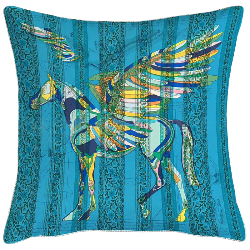 Декоративная подушка Hermes Horse 124 Бирюзовый Синий Желтый Декоративная подушка Hermes Horse 124 Бирюзовый Синий Желтый в Грозном | Loft Concept