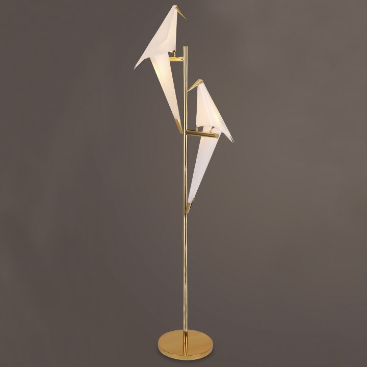 Торшер Origami Bird Floor two lamps Латунь Белый Торшер Origami Bird Floor two lamps Латунь Белый в Грозном | Loft Concept