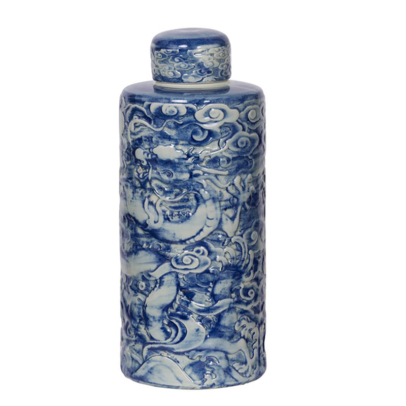 Ваза с крышкой Blue & White Pattern Белый Синий Ваза с крышкой Blue & White Pattern Белый Синий в Грозном | Loft Concept