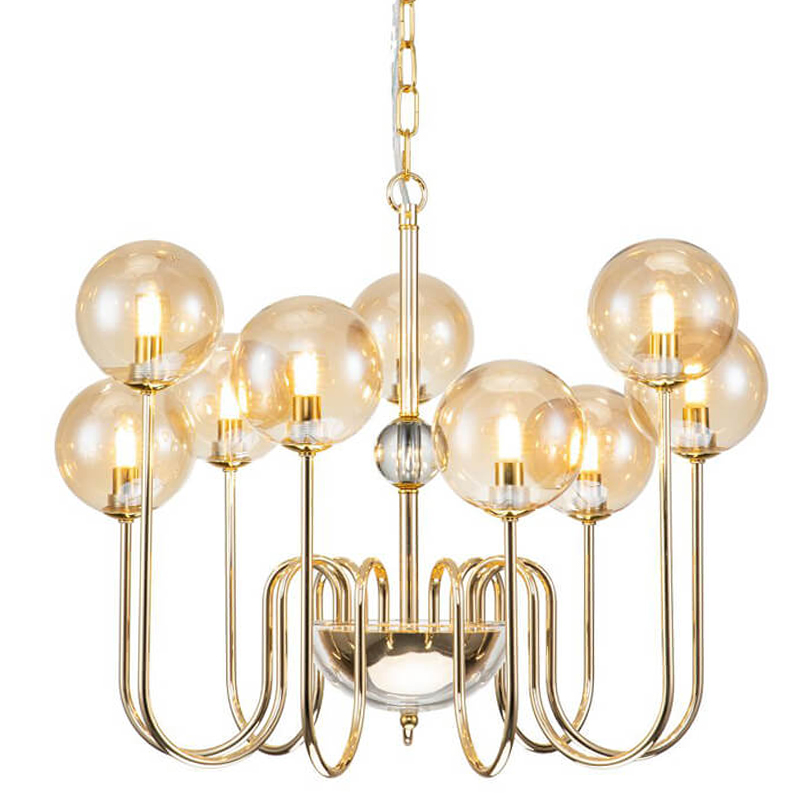 Люстра Sheiry Glass Ball Chandelier 9 Глянцевое золото Янтарный Люстра Sheiry Glass Ball Chandelier 9 Глянцевое золото Янтарный в Грозном | Loft Concept