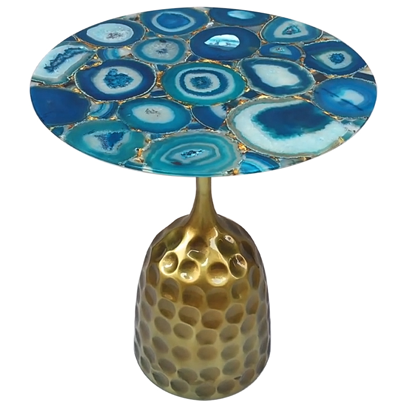 Приставной стол Cluster Surface Blue Agate Side Table Латунь Синий Бирюзовый Приставной стол Cluster Surface Blue Agate Side Table Латунь Синий Бирюзовый в Грозном | Loft Concept