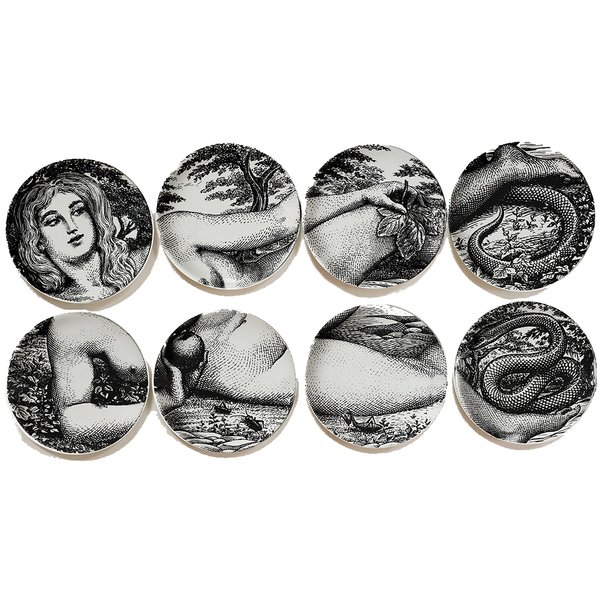 Тарелки FORNASETTI SET OF 8 "EVA" Черный Тарелки FORNASETTI SET OF 8 "EVA" Черный в Грозном | Loft Concept