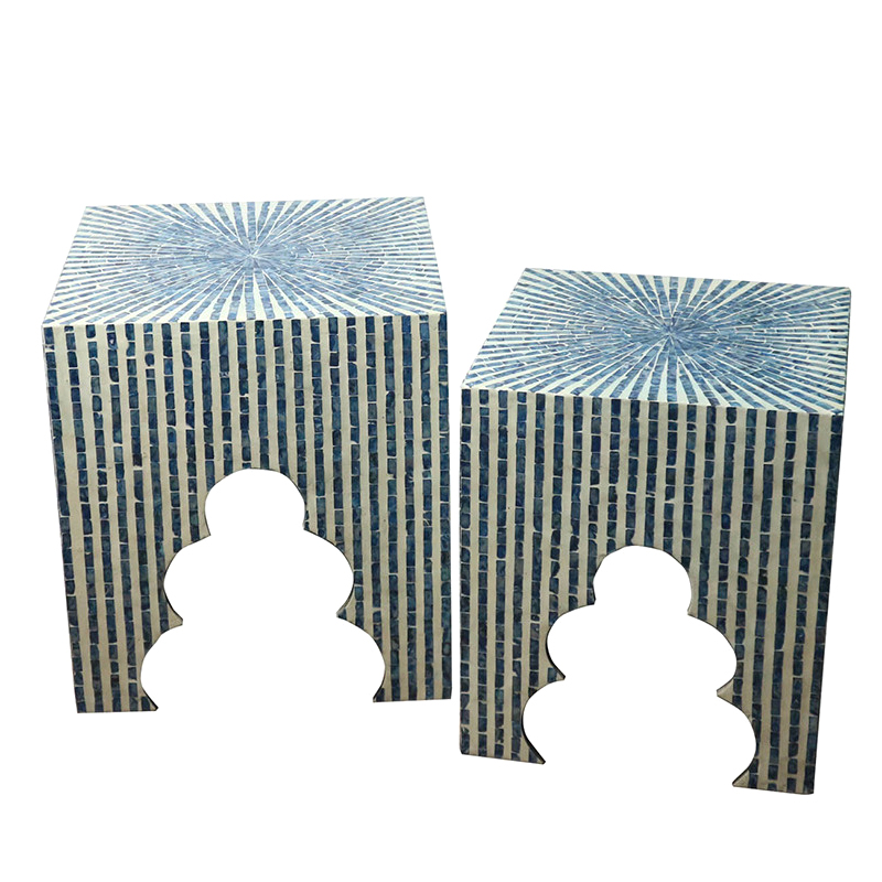 Комплект Приставных Cтолов Bone Inlay Blue из раковин устриц Белый Голубой Комплект Приставных Cтолов Bone Inlay Blue из раковин устриц Белый Голубой в Грозном | Loft Concept