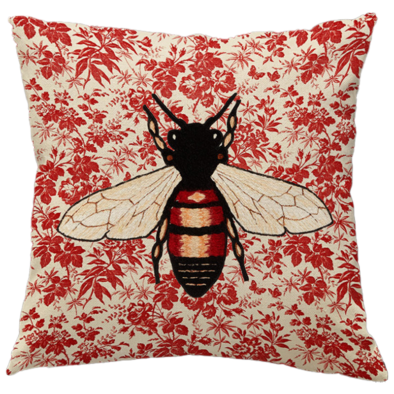 Декоративная подушка Стиль Gucci Bee Красный Бежевый Черный Декоративная подушка Стиль Gucci Bee Красный Бежевый Черный в Грозном | Loft Concept