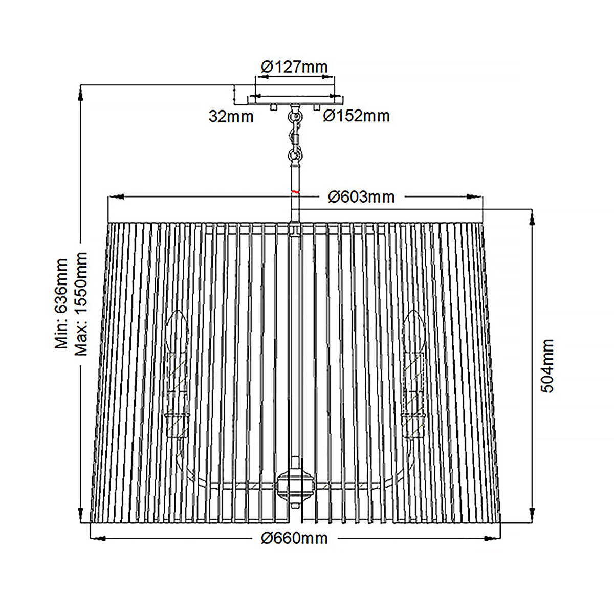 Люстра цвета латунь с 6-ю лампами свечами внутри цилиндрического абажура из черных металлических реек Kichler в Грозном