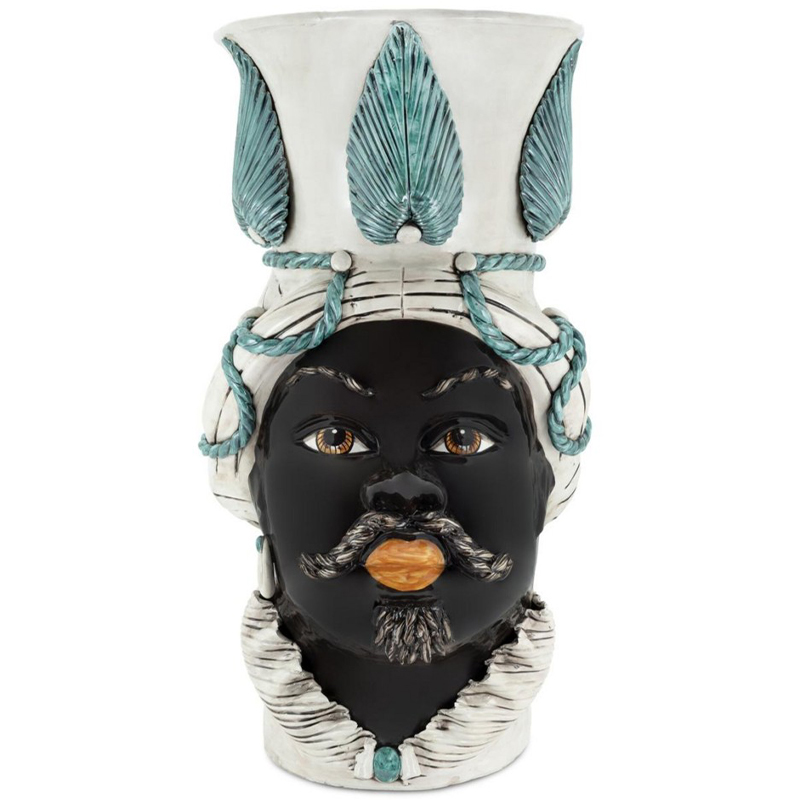 Ваза Vase Moro Man Giant With Leaf Malachite Бежевый Бирюзовый Черный Ваза Vase Moro Man Giant With Leaf Malachite Бежевый Бирюзовый Черный в Грозном | Loft Concept
