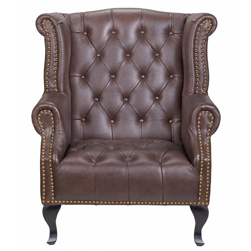 Кресло из натуральной кожи на 4-х деревянных ножках из массива бука Thomas Armchair brown Коричневый Черный Кресло из натуральной кожи на 4-х деревянных ножках из массива бука Thomas Armchair brown Коричневый Черный в Грозном | Loft Concept
