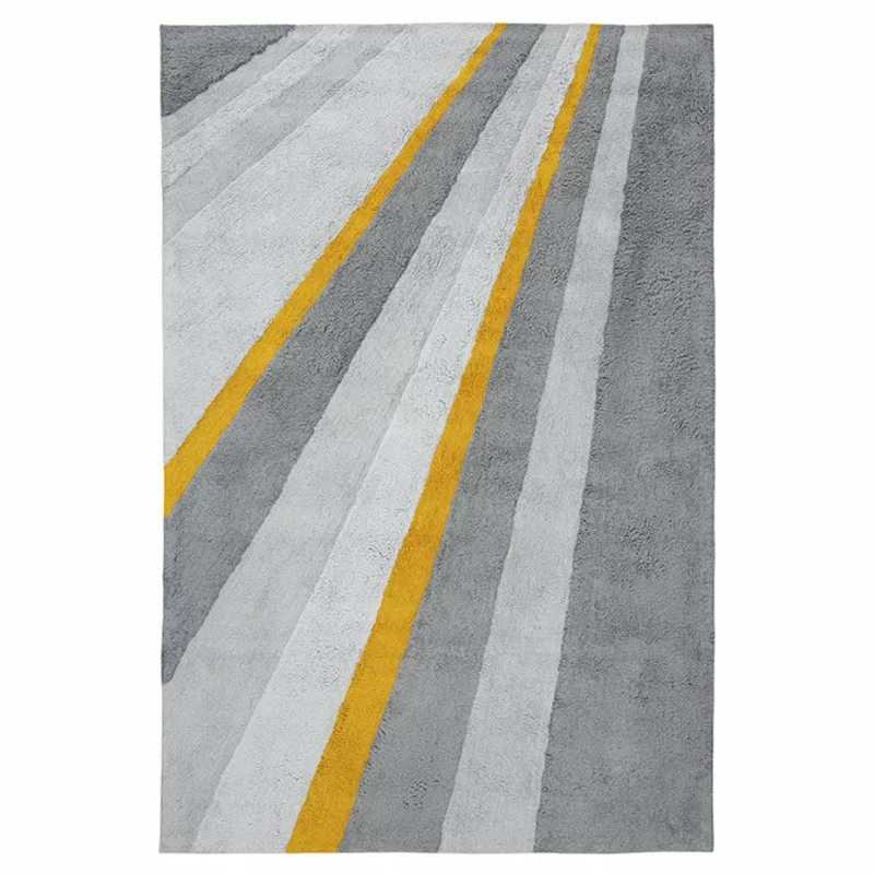 Ковер из хлопка серого цвета с геометрическим рисунком Elan Stripe Серый Желтый Ковер из хлопка серого цвета с геометрическим рисунком Elan Stripe Серый Желтый в Грозном | Loft Concept