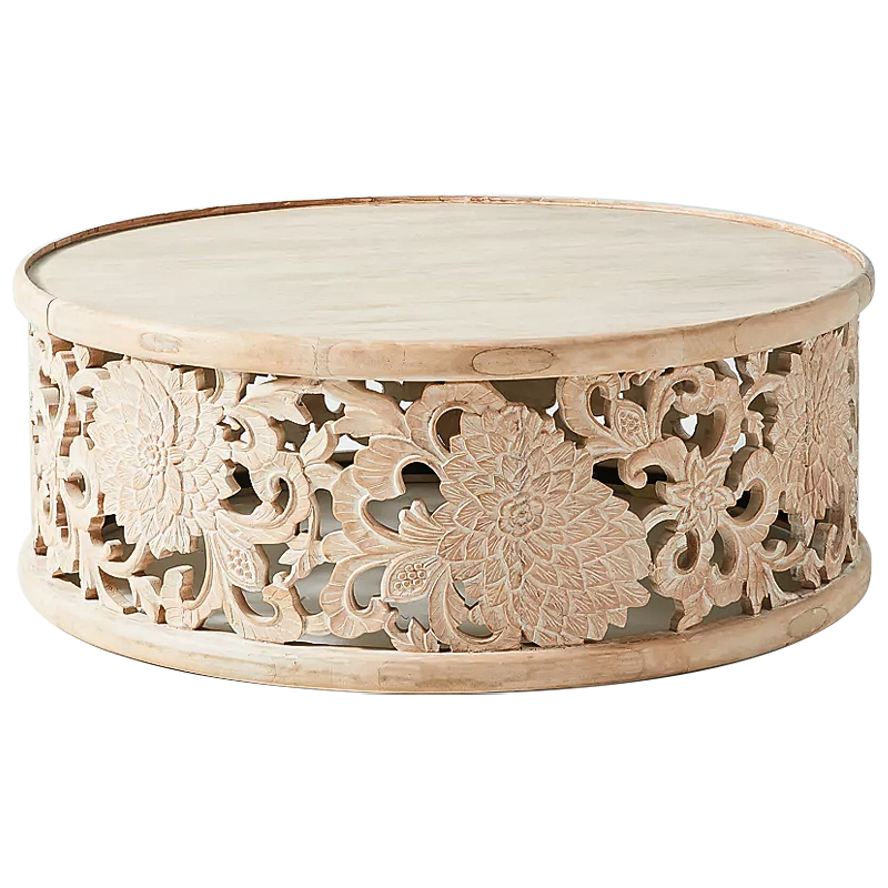 Круглый кофейный стол Handcarved Lotus Round Coffee Table Древесина Круглый кофейный стол Handcarved Lotus Round Coffee Table Древесина в Грозном | Loft Concept
