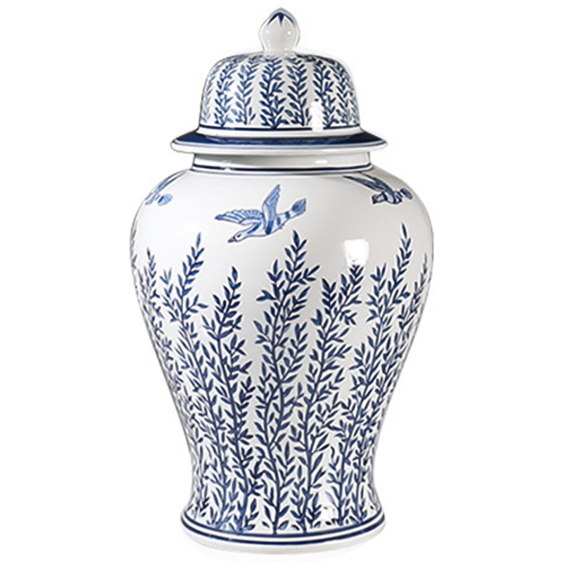 Ваза с крышкой Oriental Blue & White Flying Birds Vase Белый Синий Ваза с крышкой Oriental Blue & White Flying Birds Vase Белый Синий в Грозном | Loft Concept
