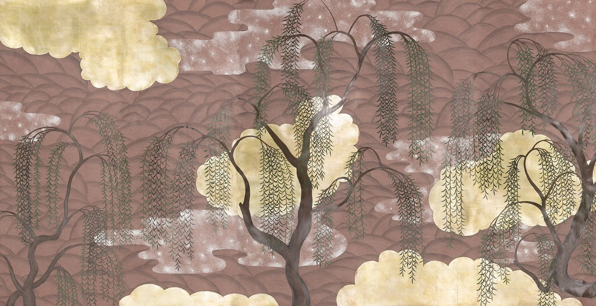 Обои ручная роспись Willow & Waves Original colourway on Edo painted Xuan paper with antiquing Обои ручная роспись Willow & Waves Original colourway on Edo painted Xuan paper with antiquing - постер Loft-Concept в Грозном