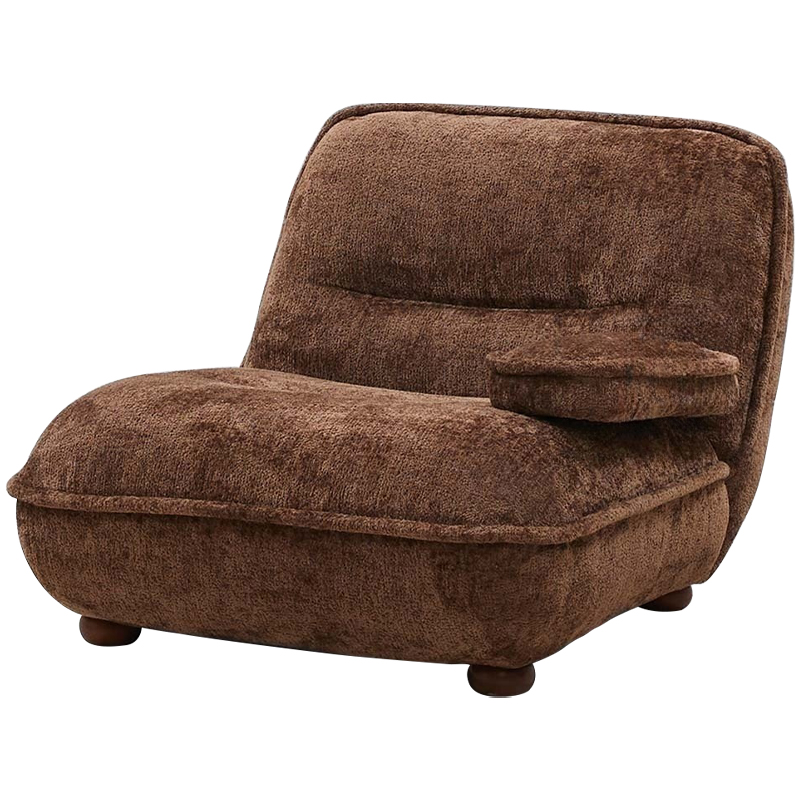 Кресло без подлокотников коричневое ну круглых деревянных ножках Loup Plush Armchair Brown Коричневый Кресло без подлокотников коричневое ну круглых деревянных ножках Loup Plush Armchair Brown Коричневый в Грозном | Loft Concept