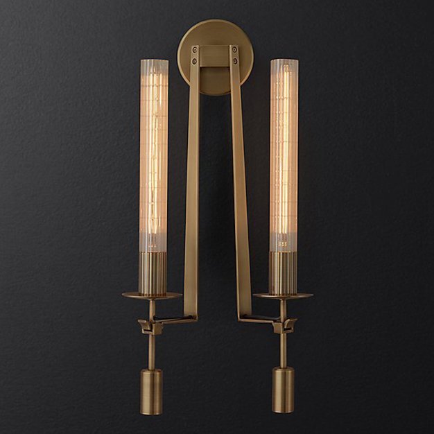 Бра RH FONTANELLE DOUBLE WALL LAMP Латунь Прозрачное Стекло Бра RH FONTANELLE DOUBLE WALL LAMP Латунь Прозрачное Стекло в Грозном | Loft Concept