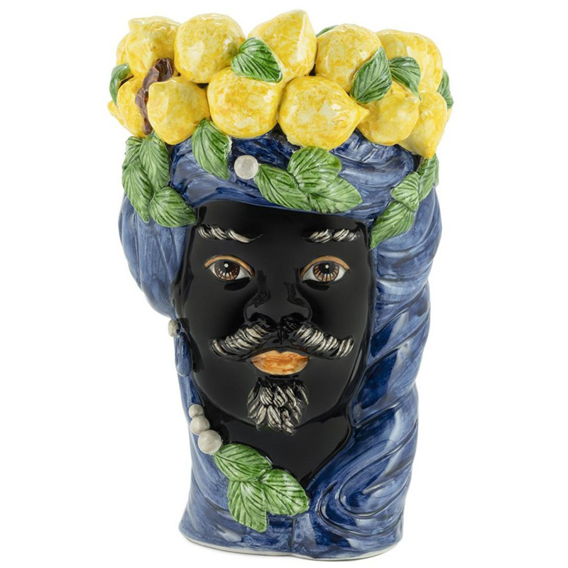 Ваза Vase Lemon Head Man Blue Синий Черный Желтый Зеленый Ваза Vase Lemon Head Man Blue Синий Черный Желтый Зеленый в Грозном | Loft Concept