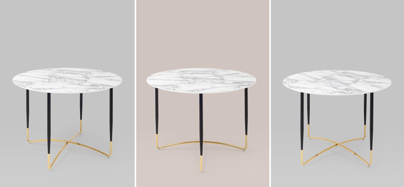 Стол обеденный круглый Garland Collection столешница белый мрамор - фото