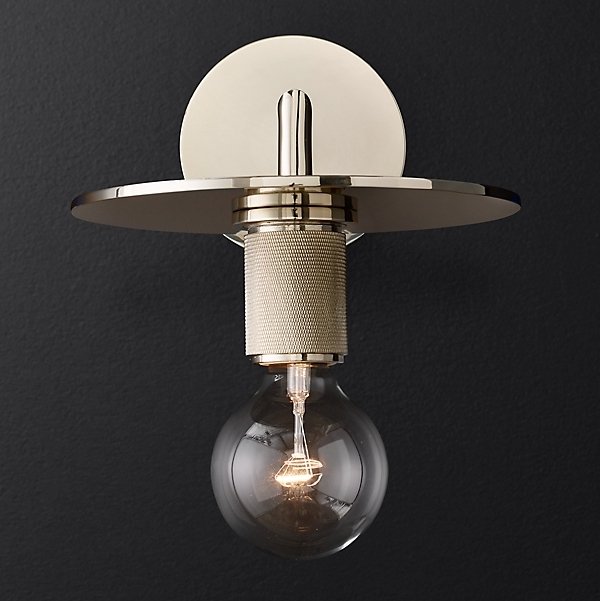 Бра RH Utilitaire Knurled Disk Shade Sconce Silver Никель в Грозном | Loft Concept 