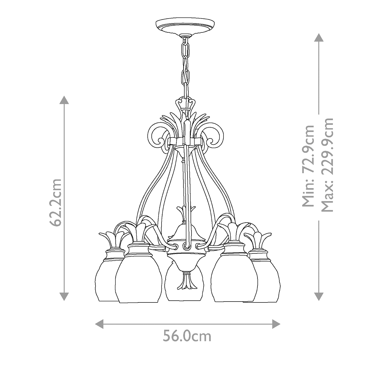 Люстра цвета латунь с 5-ю плафонами из рельефного стекла в форме ананаса Hinkley в Грозном