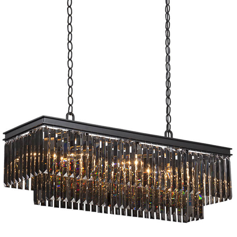 Люстра Odeon Gray glass Rectangular Chandelier Black iron стекло Смок длина 100 Черный матовый Люстра Odeon Gray glass Rectangular Chandelier Black iron стекло Смок длина 100 Черный матовый в Грозном | Loft Concept
