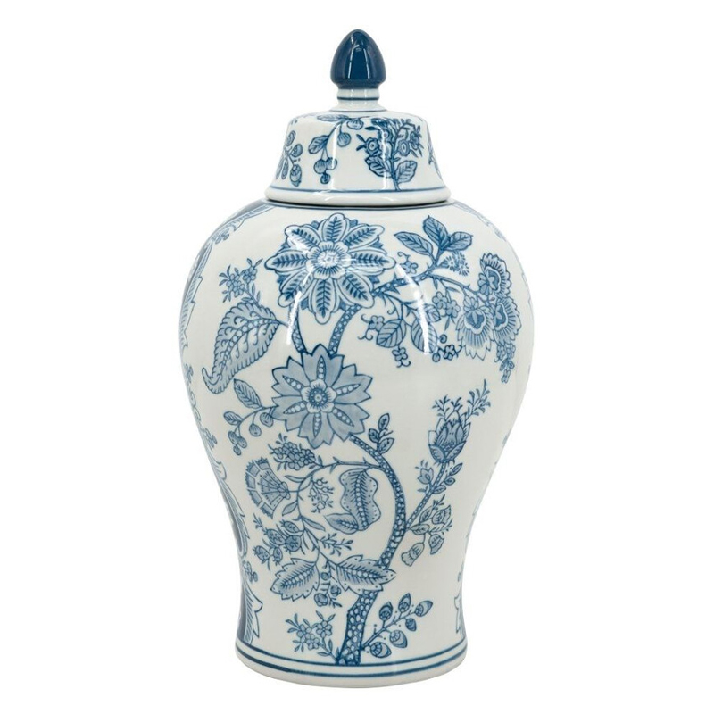 Ваза с крышкой и голубым цветочным рисунком на белом фоне Blue & White Ornament Белый Голубой Ваза с крышкой и голубым цветочным рисунком на белом фоне Blue & White Ornament Белый Голубой в Грозном | Loft Concept