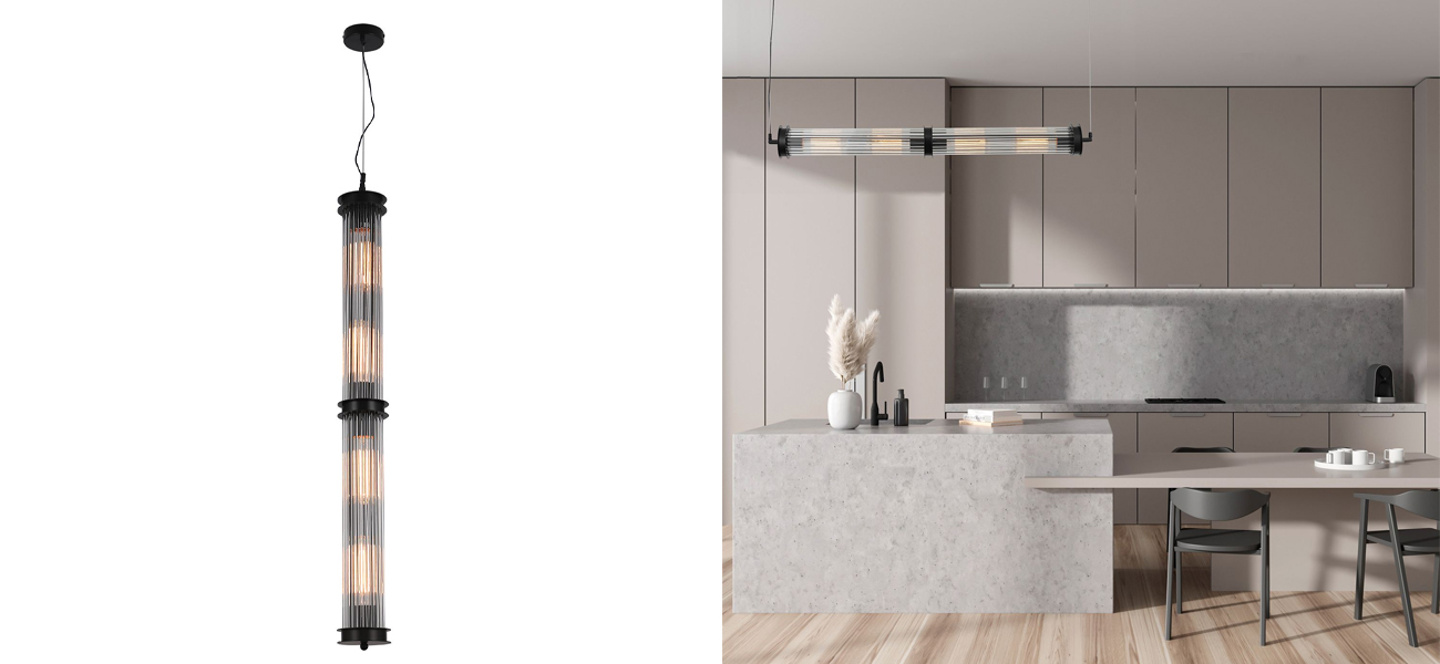 Люстра с рифленым плафоном Glass Tube Black - фото