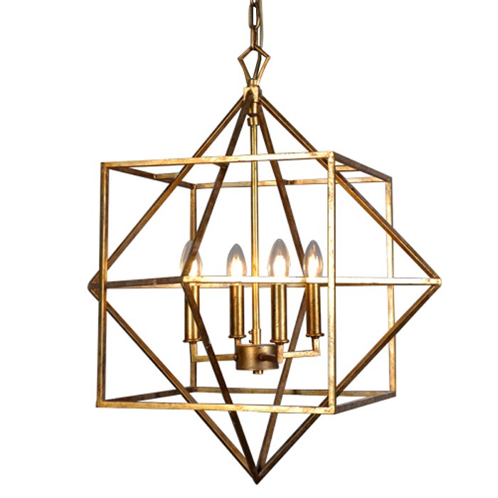 Подвесной светильник CUBIST Chandelier Gold 4 bulbs Золотой Подвесной светильник CUBIST Chandelier Gold 4 bulbs Золотой в Грозном | Loft Concept