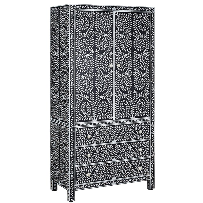 Шкаф Inlaid Bone Flower Motif Белый Черный Шкаф Inlaid Bone Flower Motif Белый Черный в Грозном | Loft Concept