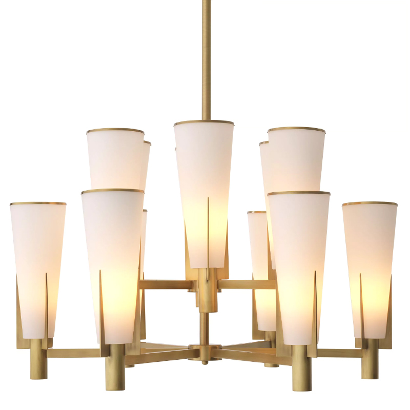 Люстра Eichholtz Dino Chandelier Double Латунь Белое матовое стекло Люстра Eichholtz Dino Chandelier Double Латунь Белое матовое стекло в Грозном | Loft Concept