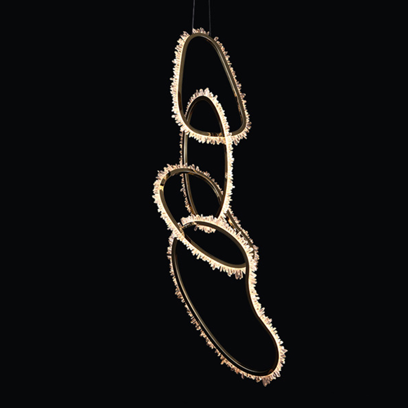 Люстра Four Vertical Chain Quartz Rings Crystal Chandelier Глянцевое золото Прозрачное Стекло в Грозном | Loft Concept 
