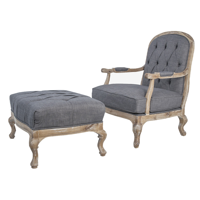 Кресло с пуфом с мягкой обивкой из льна Edward Armchair grey Серый Коричневый Кресло с пуфом с мягкой обивкой из льна Edward Armchair grey Серый Коричневый в Грозном | Loft Concept