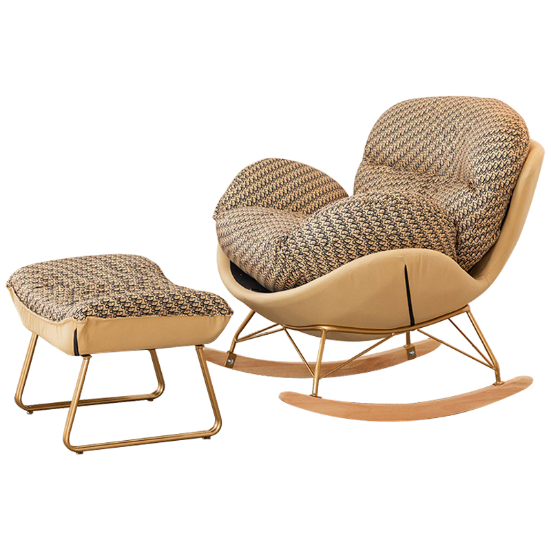 Кресло-качалка Dior Print Rocking Chair с банкеткой для ног Бежевый Коричневый Золотой Кресло-качалка Dior Print Rocking Chair с банкеткой для ног Бежевый Коричневый Золотой в Грозном | Loft Concept