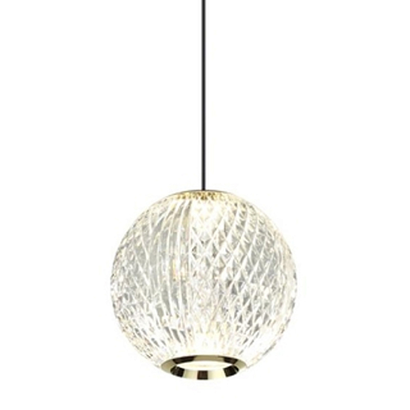 Подвесной светильник с прозрачным рифленым плафоном в форме шара Crystal Globule Золотой Прозрачный Хром в Грозном | Loft Concept 