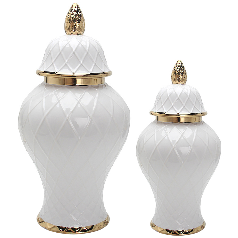 Ваза с крышкой White Rhombus Pattern Vase Белый Золотой Ваза с крышкой White Rhombus Pattern Vase Белый Золотой в Грозном | Loft Concept