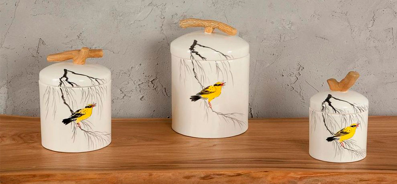 Ваза маленькая с крышкой керамическая птица на ветке Ornament - фото